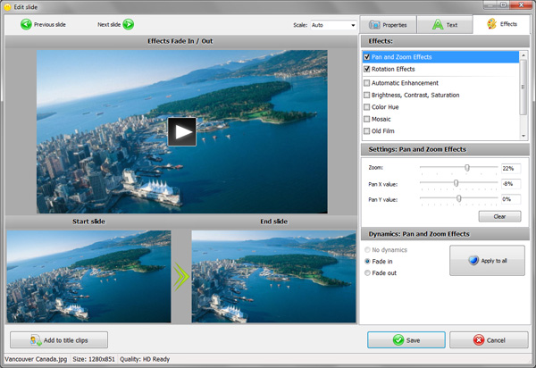 Pan & Zoom and Rotation Effects