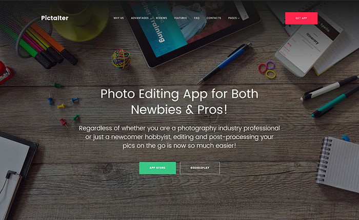 Photo Editing Application Landing Page WordPress Theme 